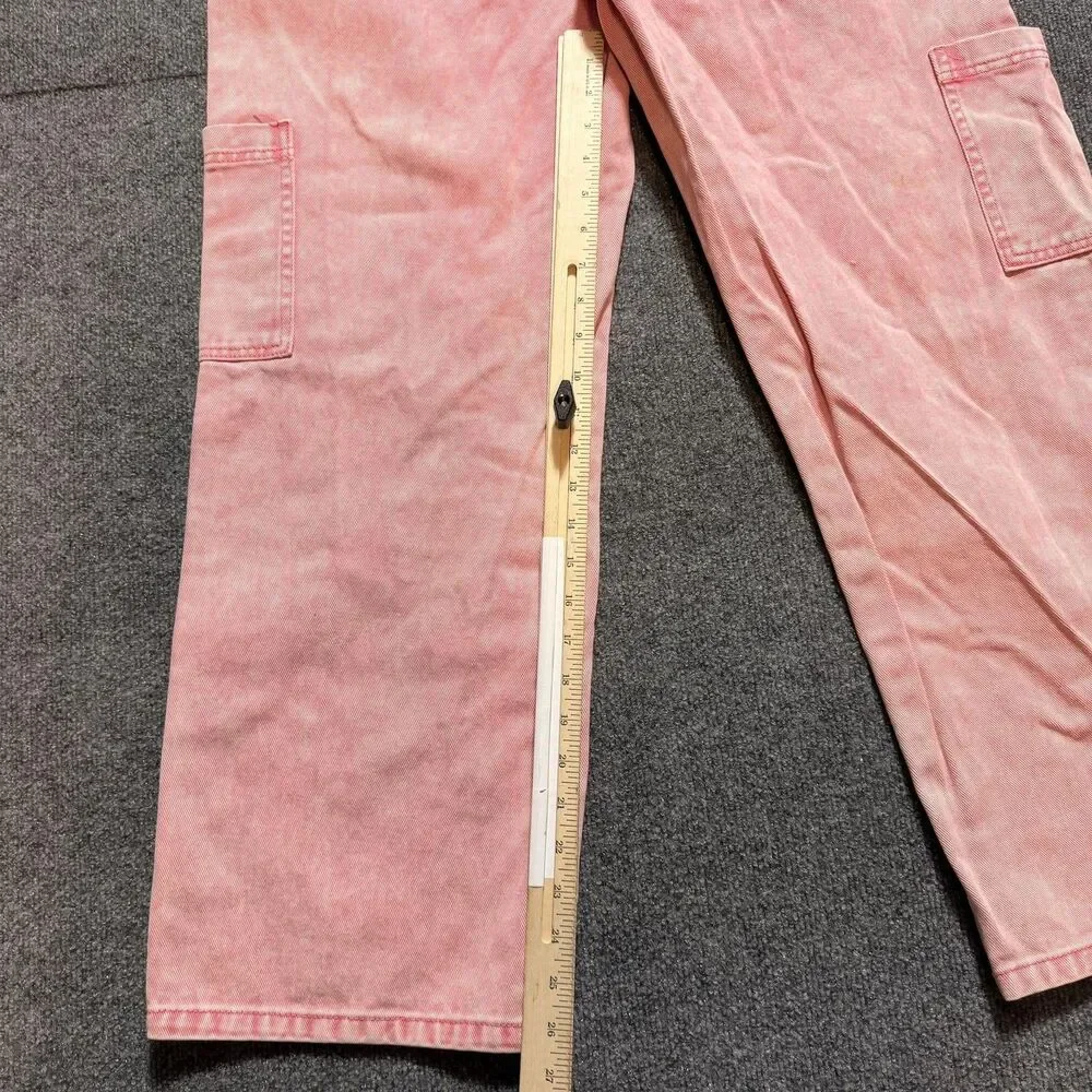 Full Tilt Jeans Women's 32 Pink Light Wash High Rise Straight Cargo Relaxed Fit